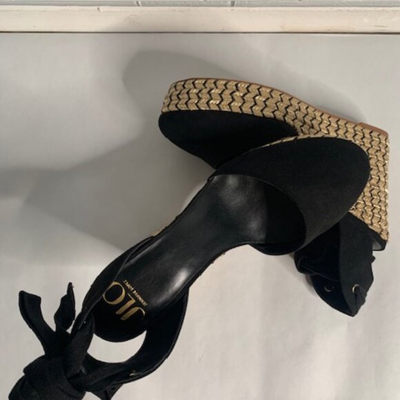 Black and Gold J Lo Espadrille Wedge Heels - Picture 4 of 6